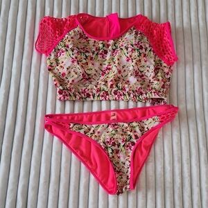 TINIBIKINI SWIMWEAR  2 PC SWIMSUIT CROP TOP NEON FLORAL